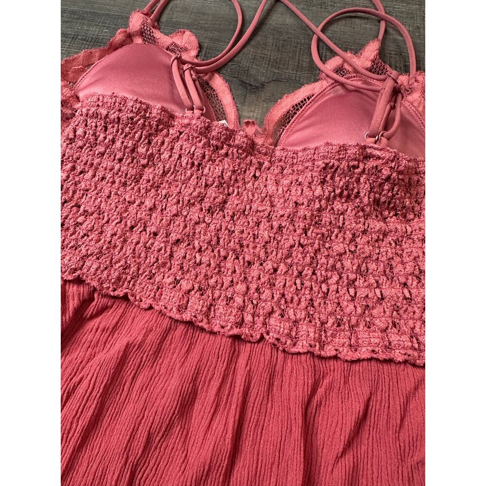Zenana Dusty Pink Crochet Lace Ruffled Hem Cami Mini Dress Double Strap Large - Picture 14 of 14